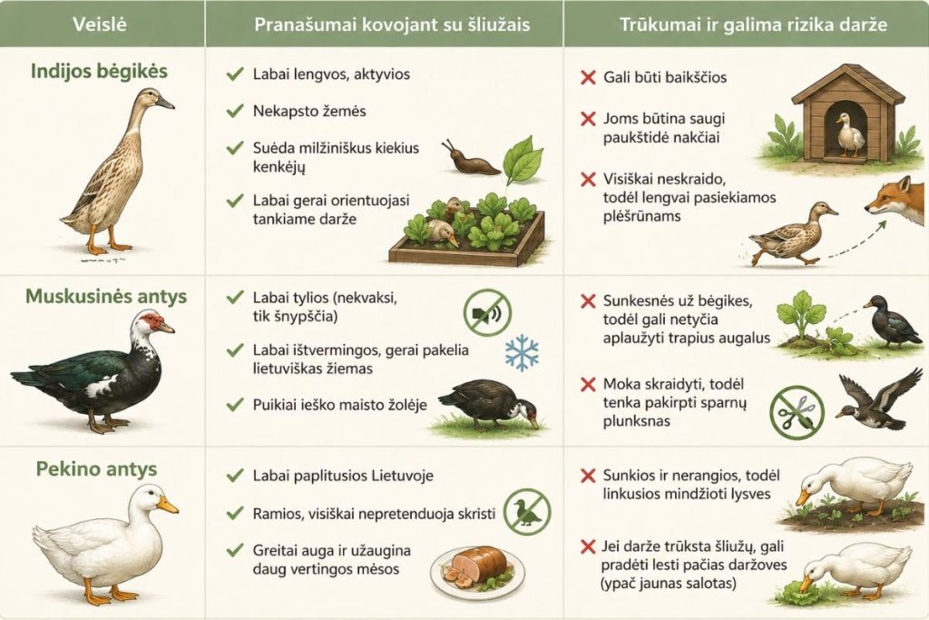 Kitos Lietuvos ūkiuose auginamos antys: ar jos tinka daržui?